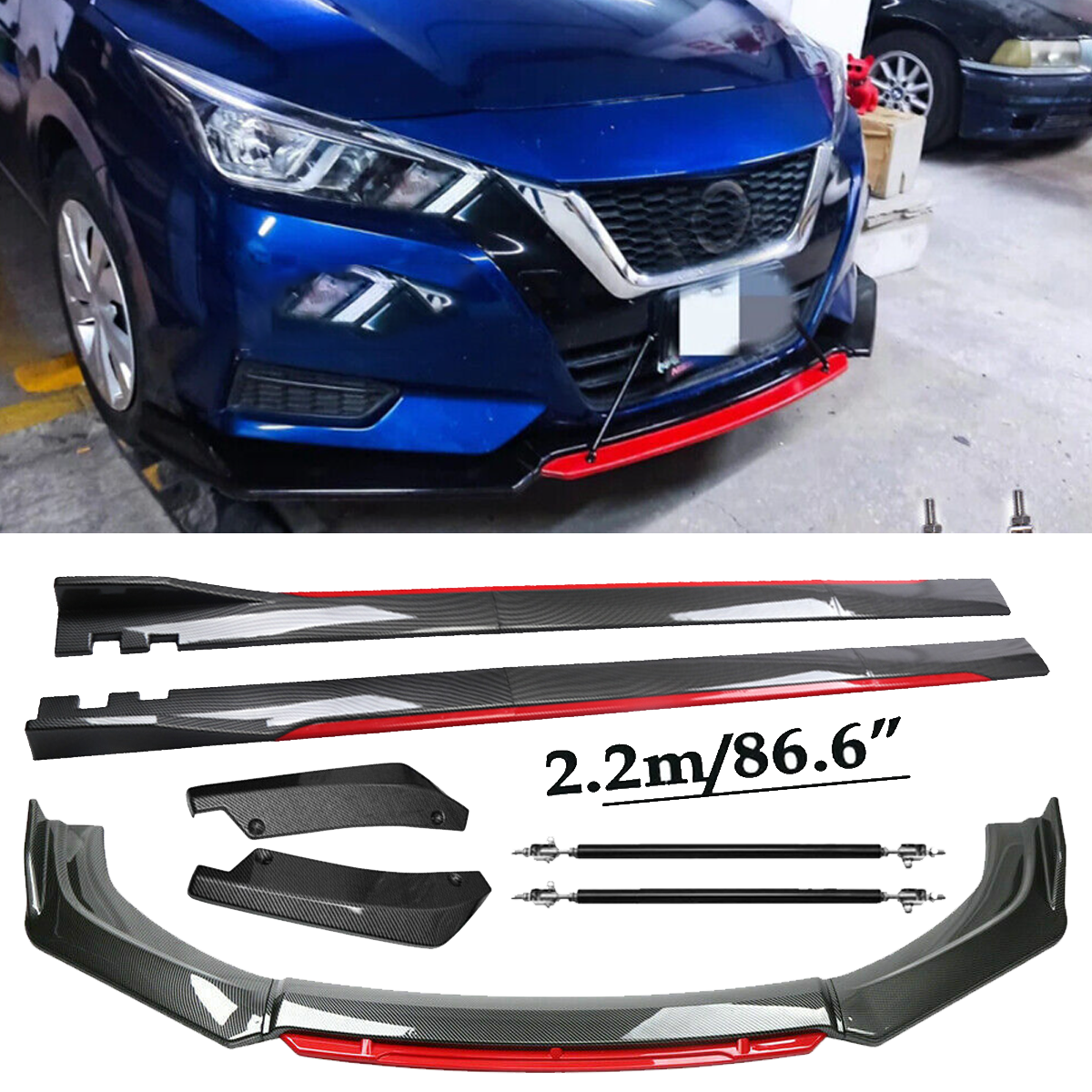 Front Lip Chin Bumper splitter Carbon Fiber Body Side Skirt For Nissan Versa