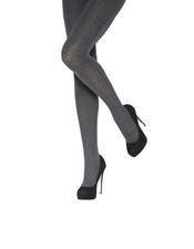 Image of Charnos Fashion Cotton Chevron & Cable Knit Opaque Tights - Black or Grey Marl
