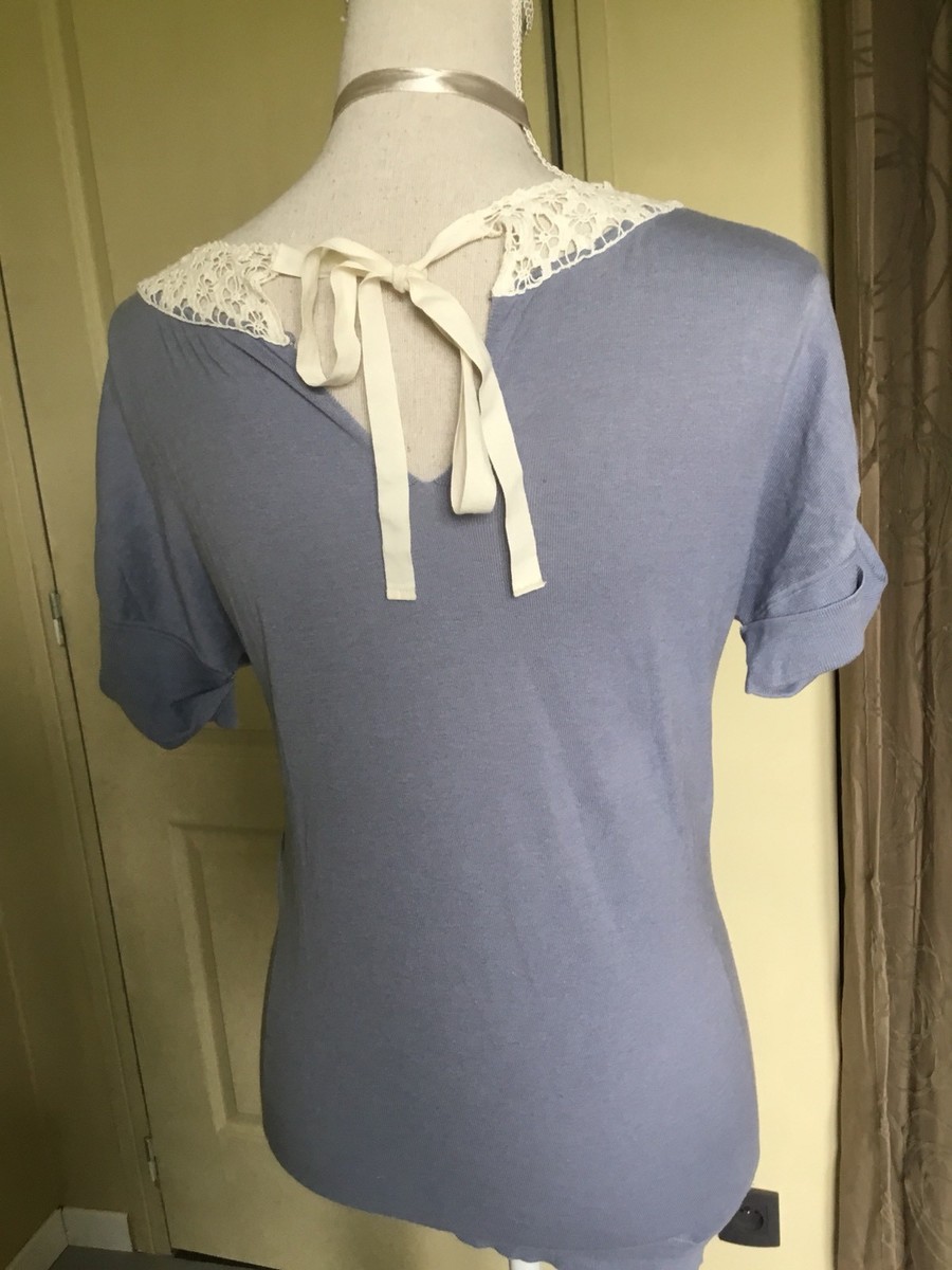 Tunique Sandro T1 Bleu Gris - Soie Dentelle Crochet Romantique - Occasion Très Bon état