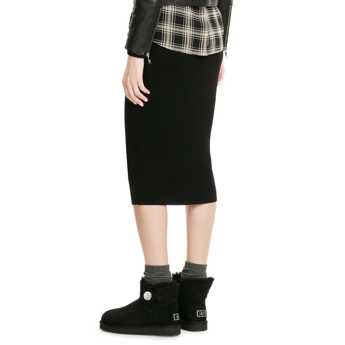 UGG Mini Bailey Button Bling 1003889 Black Suede Swarovski Winter Boots US  5 7