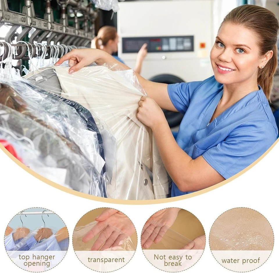 Bolsas de ropa transparentes para colgar ropa bolsa de limpieza en seco fundas protectoras de ropa Foto 2 de 4