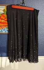 Charlotte Tarantola Anthropologie Black Sequin Party Skirt Sz Medium M