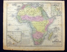 1852 Mappa dell'Africa Incisione a Colori Liberia di Mitchell Egitto