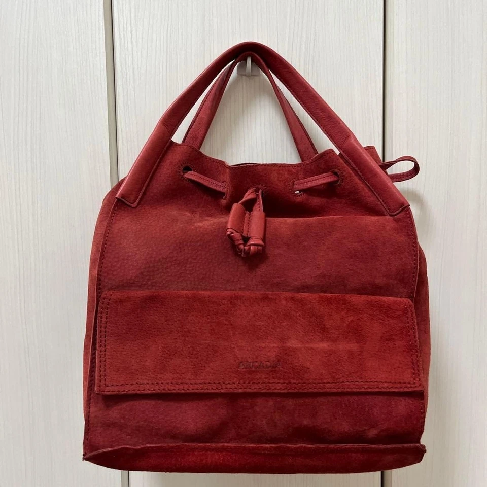 Sac à main fourre-tout Arcadia cordon cuir daim rouge OCCASION bon état JPN - Photo 1/4