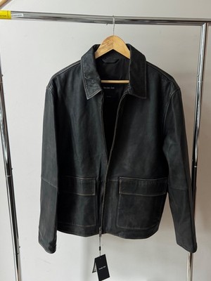 Massimo Dutti Leather Jacket Size L Black New
