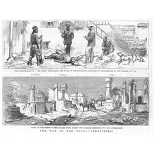 RUSSO TURKISH WAR Atrocities at Yeni Sagra - Antique Print 1877