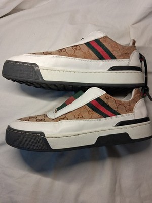 Gucci GG Supreme Web Slip on Sneakers Brown Canvas US 8 EU 41