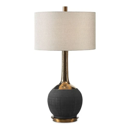 UTTERMOST 27779 ARNAV TEXTURED MATTE BLACK HAND-SCORED CERAMIC TABLE LAMP - Picture 2 of 6