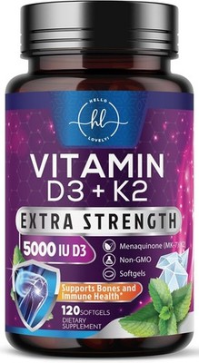 Vitamin D3 5000 IU with K2 100mcg - Complex Softgels Bone Teeth & Immune Support