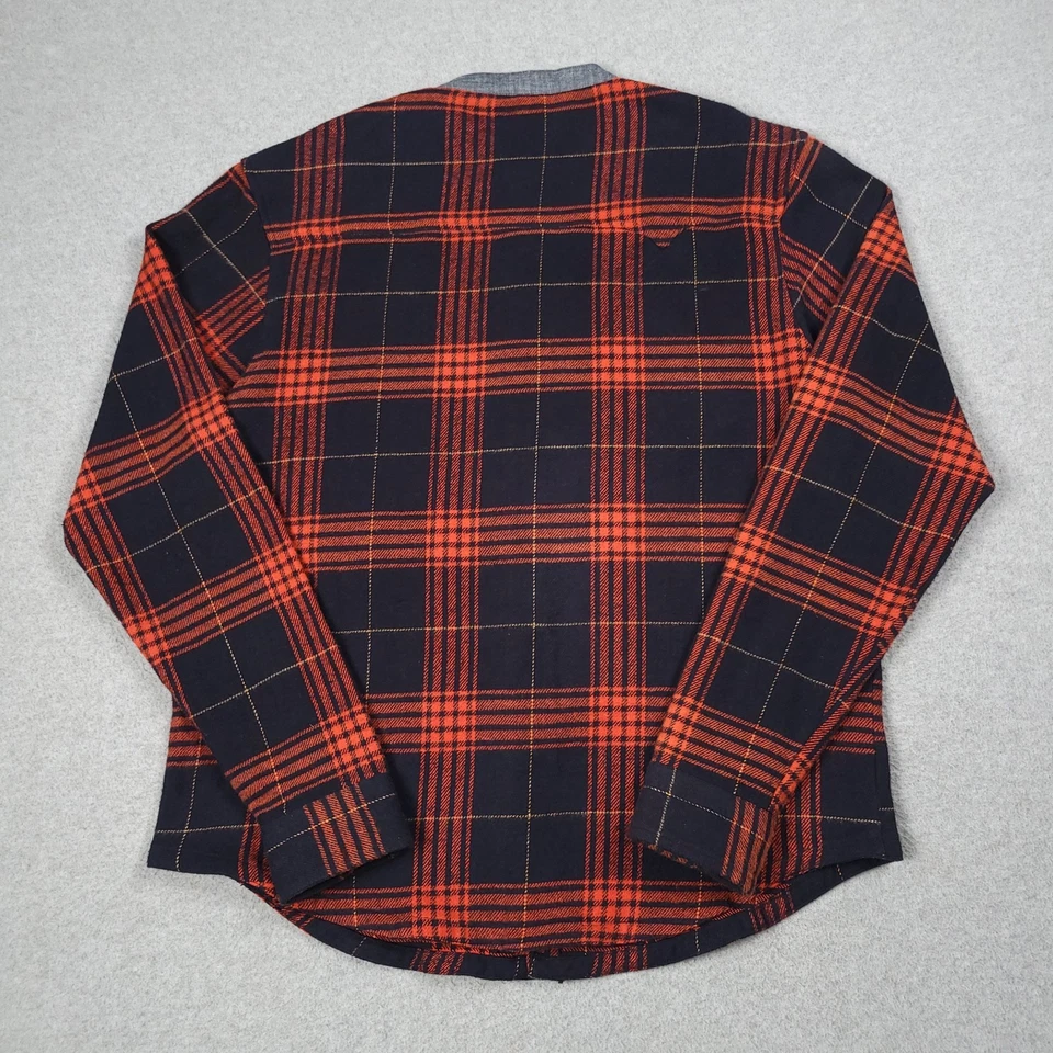 10 Deep Shirt Men Medium Plaid Banded Collar Cotton Flannel Utility Streetwear - Image 3 of 4