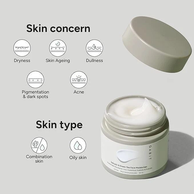 Gabit Salicylic Acid & Green Tea Face Moisturiser For Acne, Blackheads & Open Po - Image 2 of 4