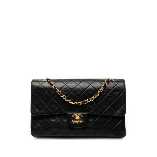 Chanel Medium Classic Lambskin Double Flap Pre-Loved Shoulder Bag Black