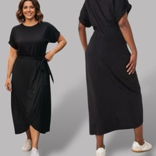 Dress Wrap Midi Ladies Black Short Sleeves Stretch Plus Size 18 UK Womens
