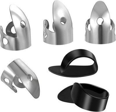 6 Pieces Banjo Finger Picks Set, Including Stainless Steel Finger Picks and Thum