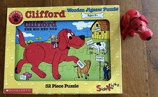 Lot/2 Scholastic Clifford Big Red Dog 32 Pc Wooden Jigsaw Puzzle Action Figure