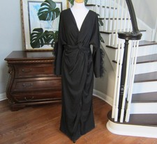 Boohoo Black Feather Trim Twist Front Maxi Dress Size 14 US New! Evening Wedding