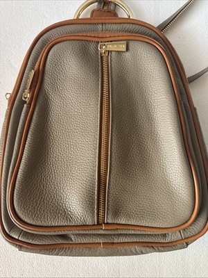 Valentina Taupe Brown Pebbled Leather Mini Backpack Zip Top NWT Condition