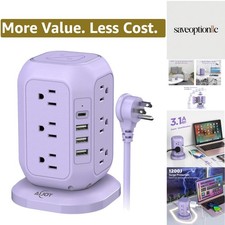 USB C Power Strip Tower, Surge Protector with 12 AC Outlet and 4 USB Ports, 1...
