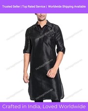 Mens Fashion Shirt Mens Long Kurta Bland Nylon Dress Kurta Shirt Color Black