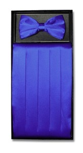 SILK Cumberbund & BowTie Solid ROYAL BLUE Color Men's Cummerbund Bow Tie Set