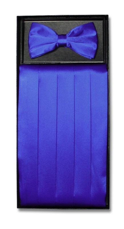 SILK Cumberbund & BowTie Solid ROYAL BLUE Color Men's Cummerbund Bow Tie Set