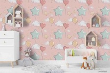 3D Baby Girl Pink Pattern Kids Self-adhesive Removeable Wallpaper Wall Mural