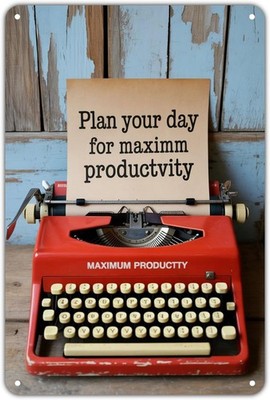 Retro Typewriter Plan Your Day Maximum Productivity Tin Metal Signs Home Décor