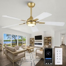 52" White Gold Ceiling Fan with Light and Remote, DC Motor Ceiling Fan with L...