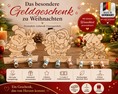 Personalisiertes Weihnachts Geldgeschenk Holz mit Namen Geldscheinhalter
