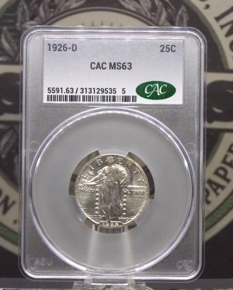 1926 "D" Standing SILVER Liberty Quarter 25c CACG MS63 CAC #355 Unc BU ECC&C Inc - Image 3 of 4