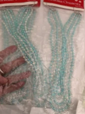 BUY 1-3 PKG Vtg 25"X6 ea Strands LOOP END Blue Iridescent Xmas Bead TREE GARLAND
