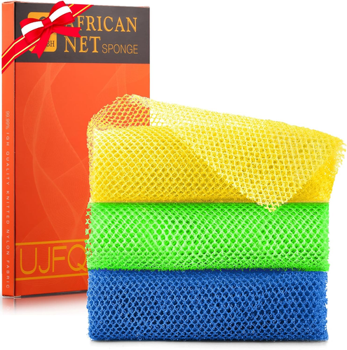 3 Pieces African Exfoliating Net African Net Long Net Bath Sponge Exfoliating Sh