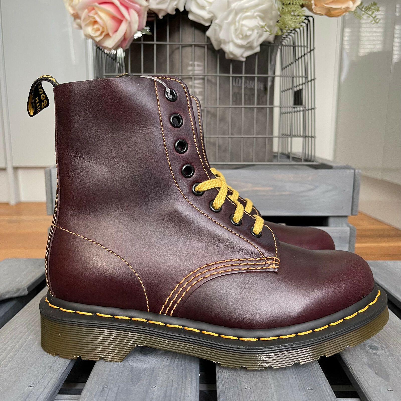Dr MARTENS 1460 Pascal Oxblood Atlas Yellow Leather Boots UK 3 EU 36 US 5  RARE | eBay