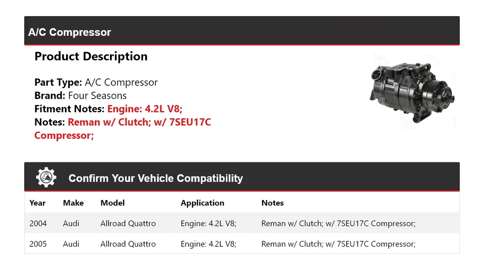 Compresor de aire acondicionado V8 4 estaciones para Audi Allroad Quattro 2004-2005 Foto 2 de 4