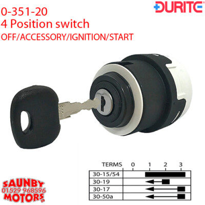 Durite 0-351-20 4 Position Ignition Switch Off/Accessory/Ignition/Start ...