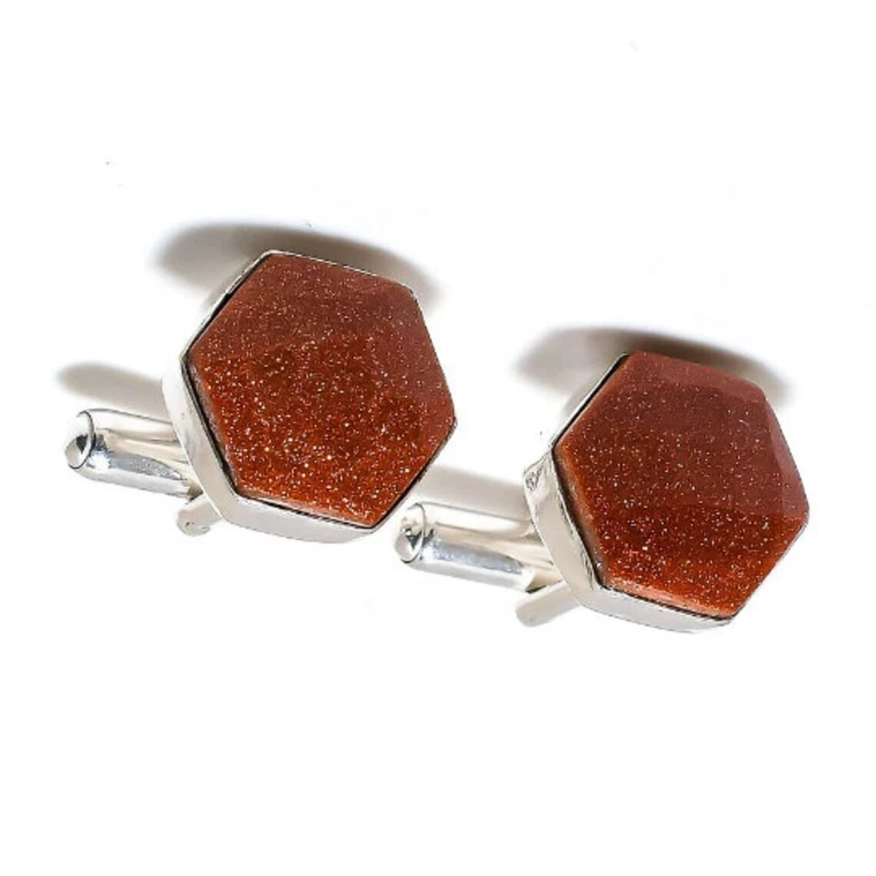 Gemelos de plata de ley 925 con piedras preciosas de piedra solar dorada regalo especial para amor Foto 4 de 4