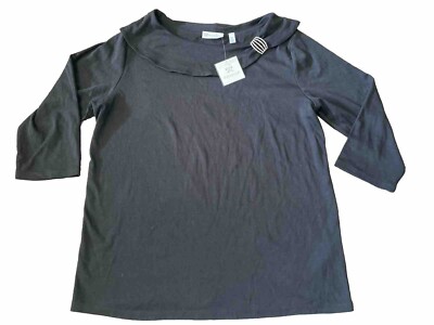 Rafaella Studio Blouse Top Women's 1X Scoop Neck Black 3/4 Sleeve Casual