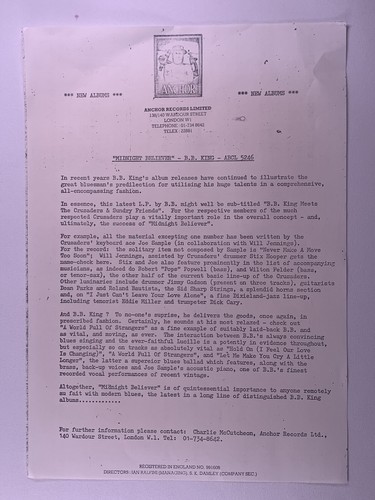 B.B.King Press Release And Photo Original Midnight Believer 1978 - Picture 3 of 13