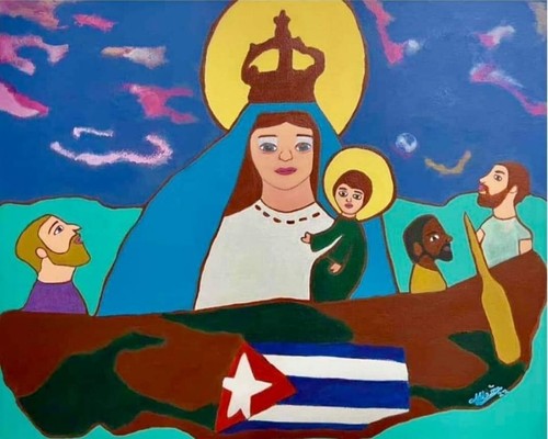 Acrylic Painting Cuban Art By Mylene Leon 16x20 In Virgen De La caridad. - 第 1/1 張圖片