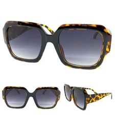 Exaggerated Classic Funky Retro SUN GLASSES Large Square Black  Tortoise Frame