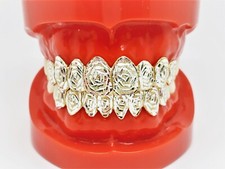 925 Silver w/18K Yellow Gold Plated Rose Dust Cut Custom Fit Real Grill Grillz
