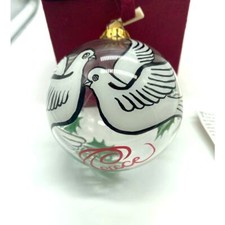 Vintage Chase Inside Art Reverse Painted Doves Peace Blown Glass Ornament 3"