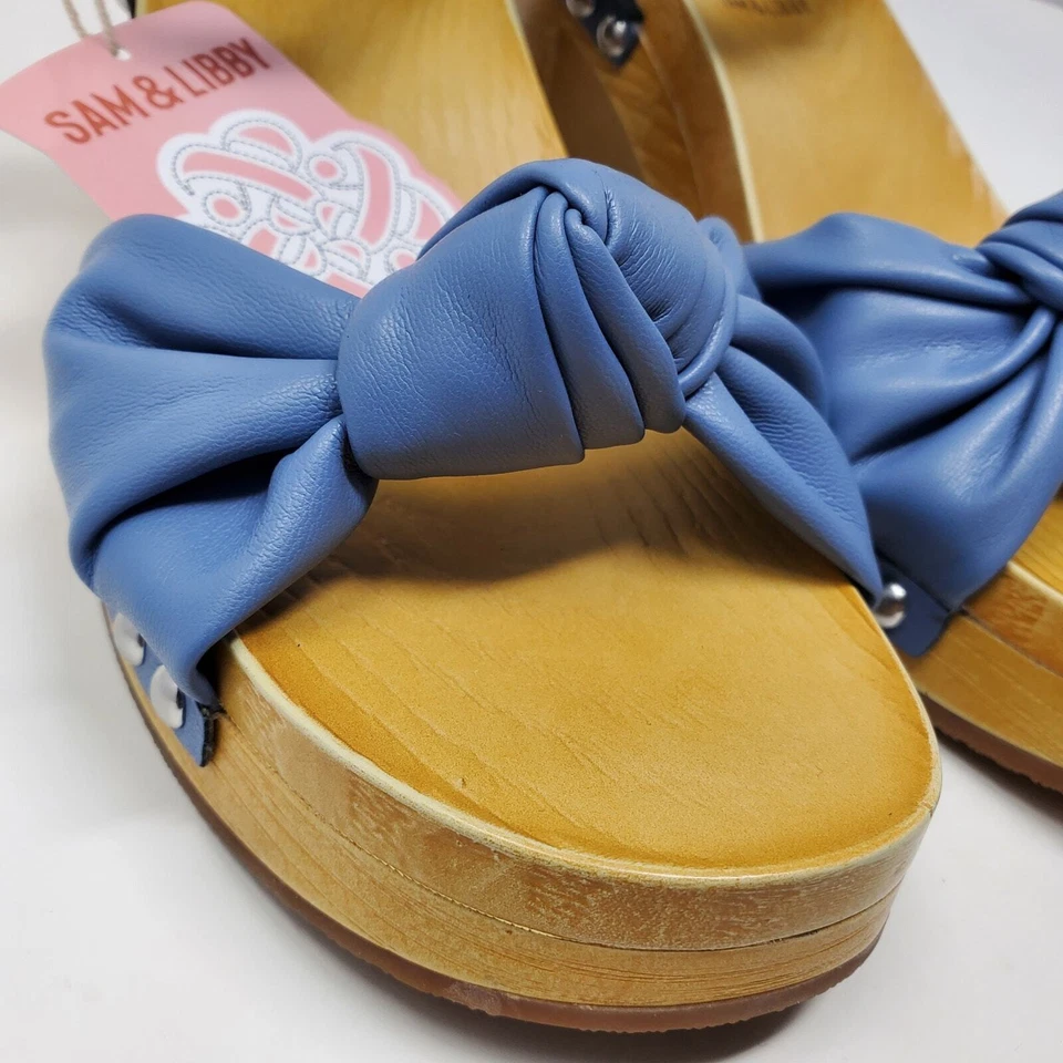 Sandalia Sam & Libby Mujer Cassia Madera Azul Denso Correa al Tobillo Tachonada Talla 8 Nueva Foto 3 de 4