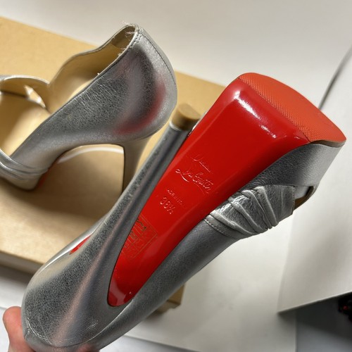 Christian Louboutin Metallic Silver Twist Platform Heels Pump Shoes Size 7.5 - Picture 10 of 12