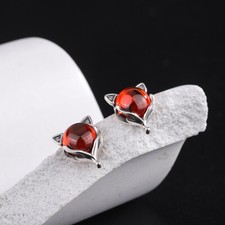 Red Fox Silver Stud Earrings