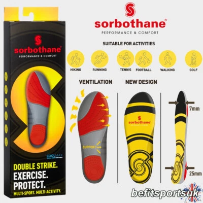 SORBOTHANE DOUBLE STRIKE INSOLES SHOCK ORTHOTIC FOOT PAIN RUN GEL SHOE INSERTS