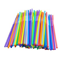 100 Pieces Colorful Extra Long Flexible Bendy Party Disposabl Drinking Straws T3
