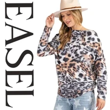 SML EASEL BROWN LEOPARD HACCI KNIT LONG SLEEVE PULLOVER TOP TUNIC BHCS
