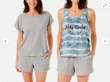 LUCKY BRAND WOMEN'S 3 PC TEE, TANK AND SHORT PAJAMA SET GRAY BLUE XL NWT