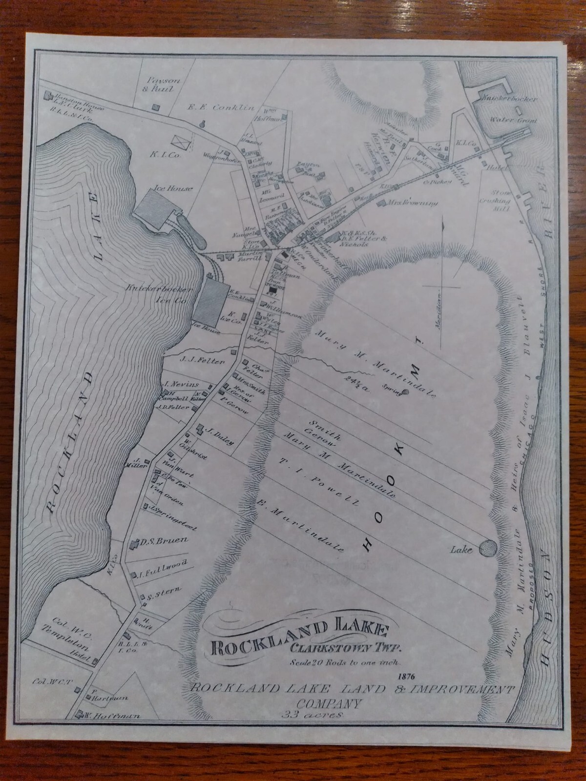 1876 Map of Town of Rockland Lake , Knickerbocker Ice Co,Houses and Ice